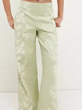 Free People - Light Green Floral Print Wide Leg Pants